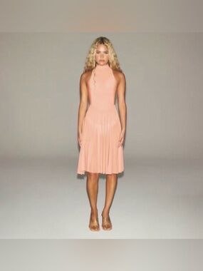 SKIMS NWT Size XS Milky Sheer High Neck Midi Dress Color Desert Clay MSRP $108